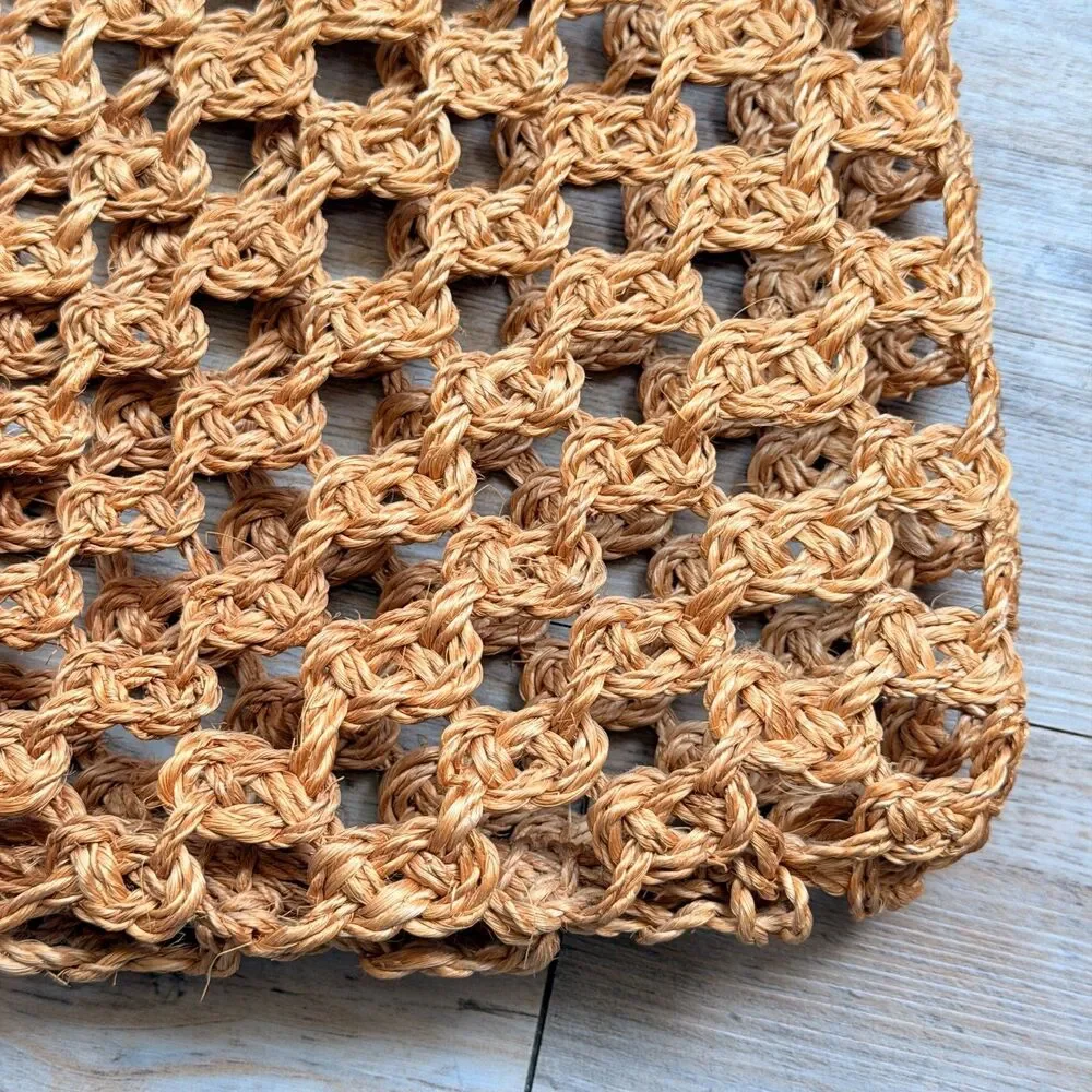 Vintage 1970s Macrame Market Bag Boho Jute Crochet Net Shopper Beach Tote Hippie